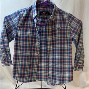 BOY Vineyard Vines Blue & Pink Plaid Whale Button Down Shirt, size 3T, preowned